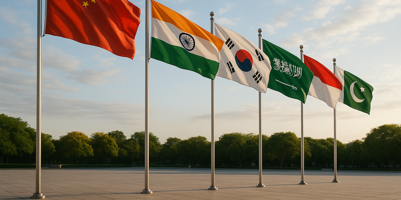 Asian countries national flags waving outdoors – Asya Bayrak