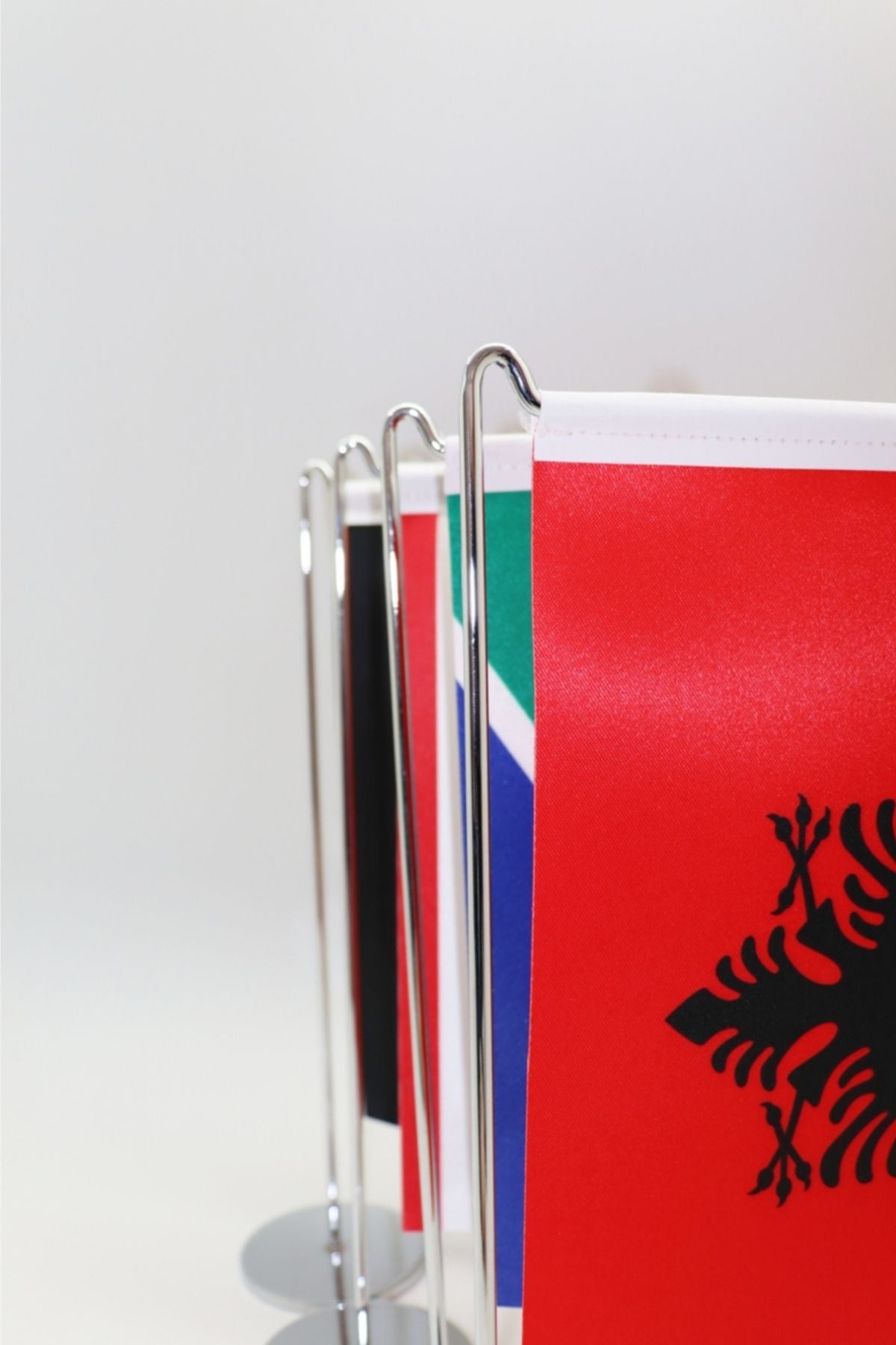 L-Shaped Delaware State Desk Flag - Premium Double-Layer Satin with Chrome Stand | Professional Quality State Desk Flag