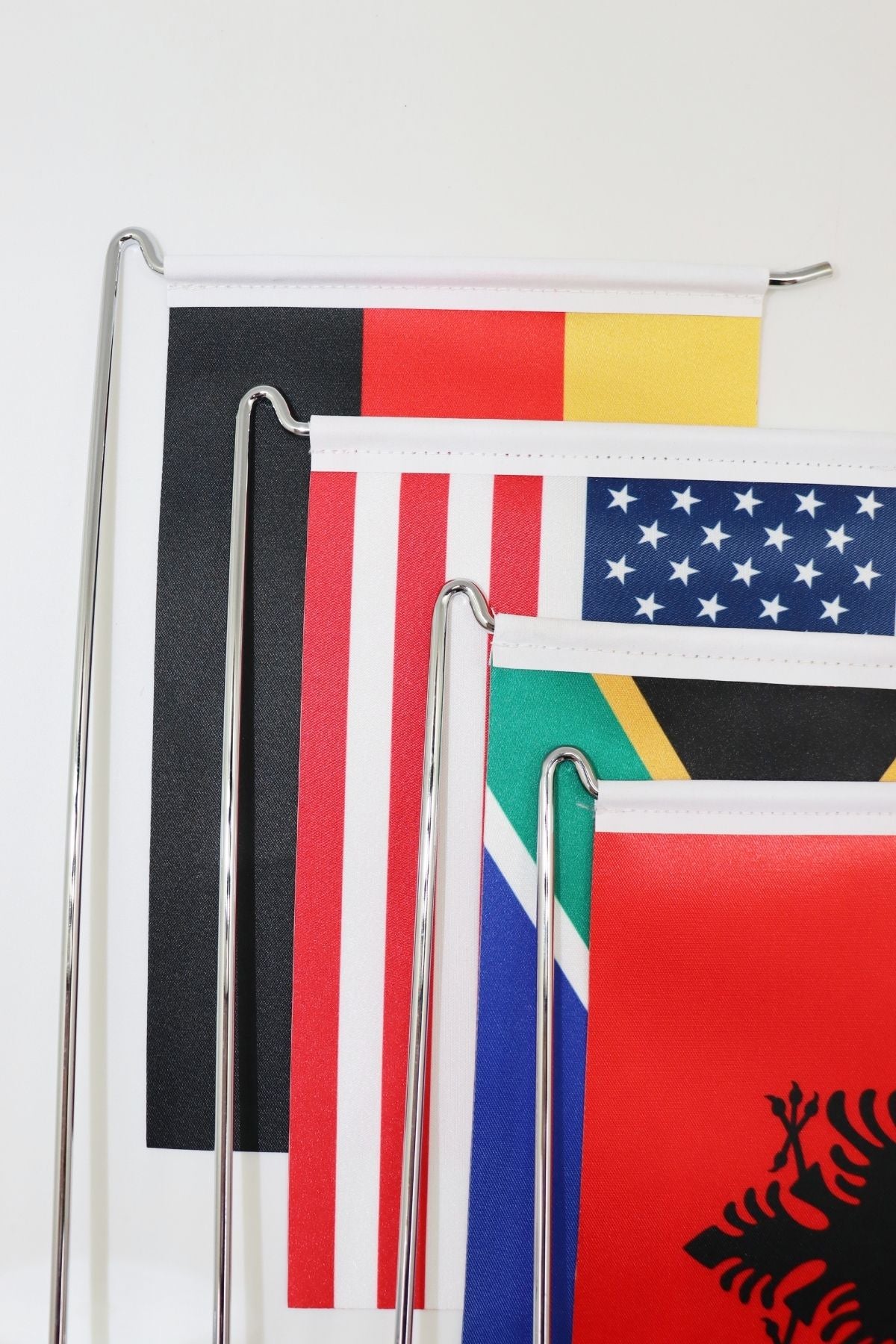 L-Shaped South Carolina State Desk Flag - Premium Double-Layer Satin with Chrome Stand | Professional Quality State Desk Flag
