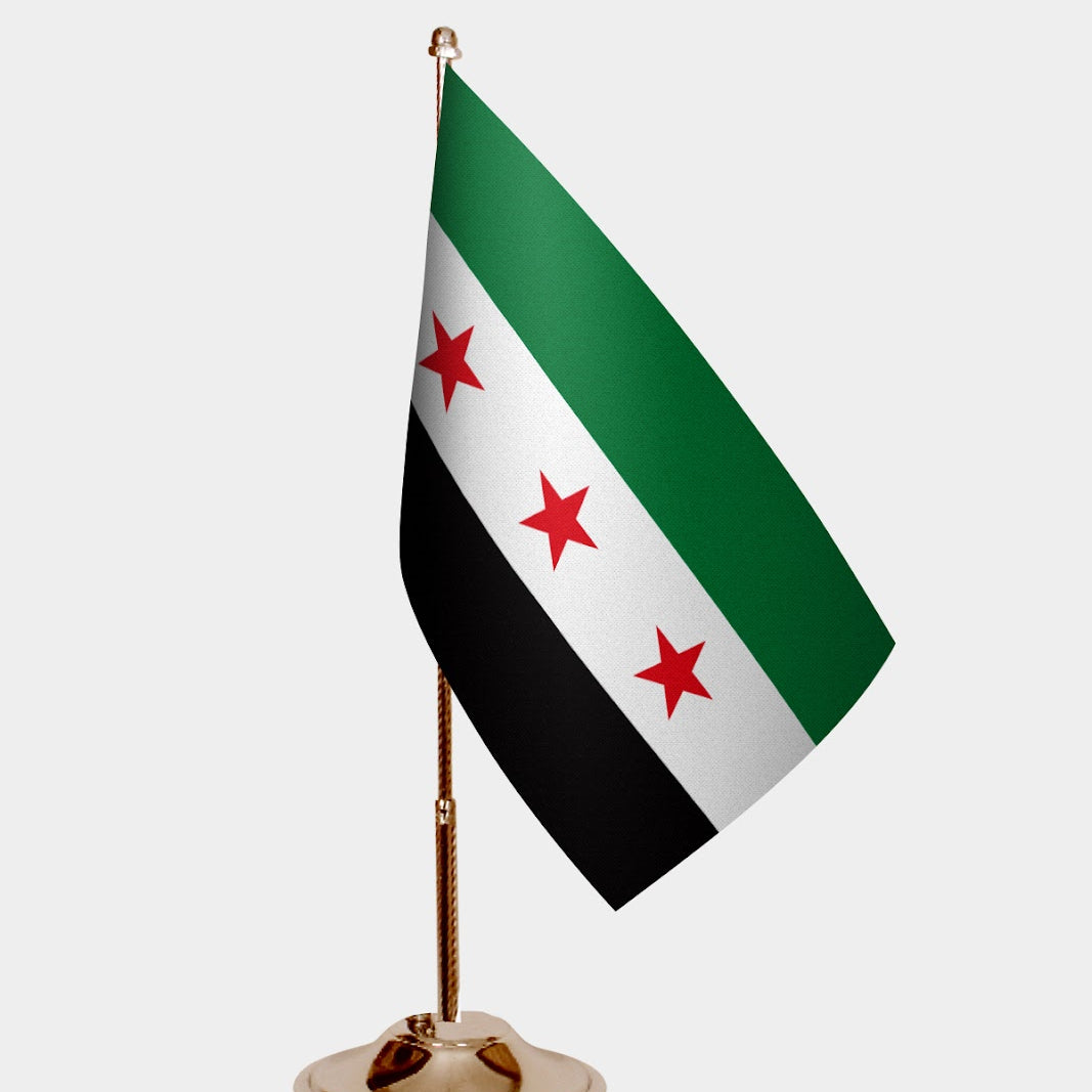 Syria Gold Desk Flag - Premium Metal Stand