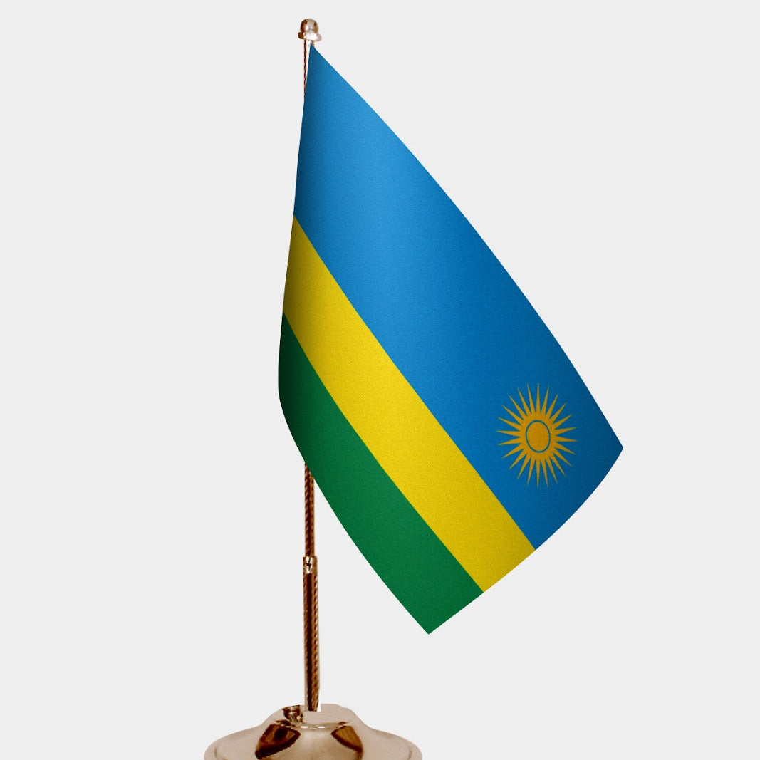 Rwanda Gold Desk Flag - Premium Metal Stand