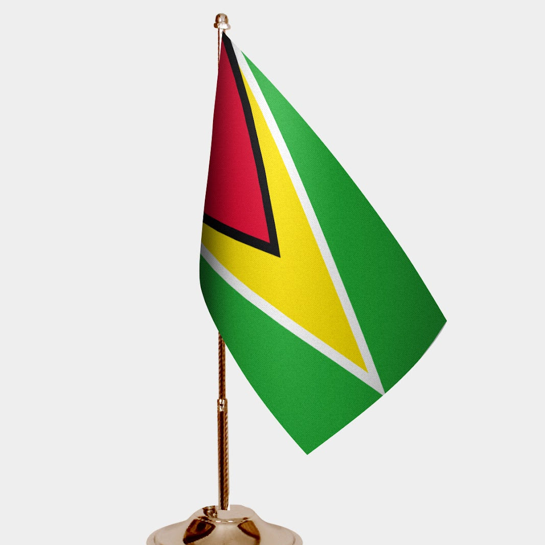 Guyana Gold Desk Flag - Premium Metal Stand