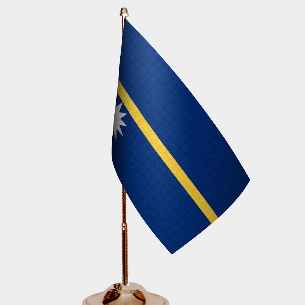 Nauru Gold Desk Flag - Premium Metal Stand