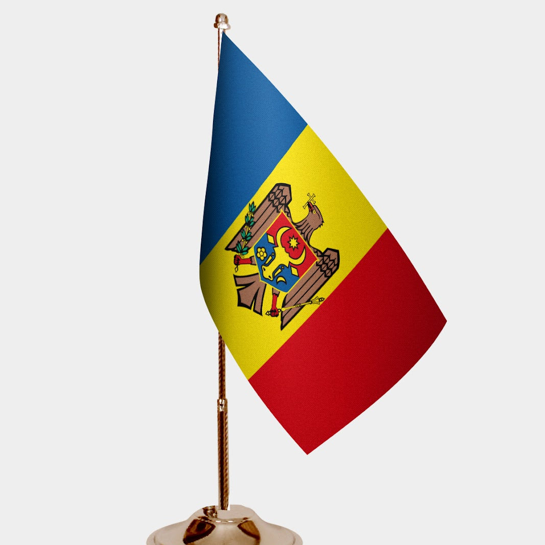 Moldova Gold Desk Flag - Premium Metal Stand