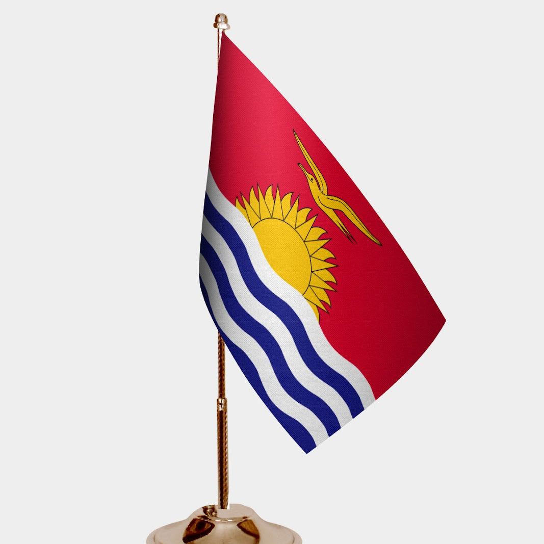 Kiribati Gold Desk Flag - Premium Metal Stand