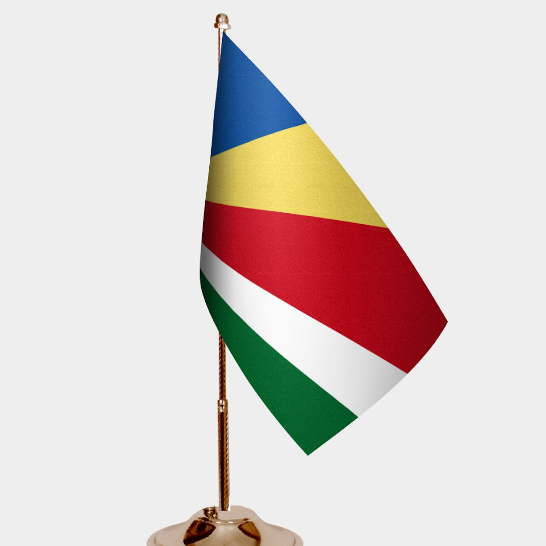 Seychelles Gold Desk Flag - Premium Metal Stand