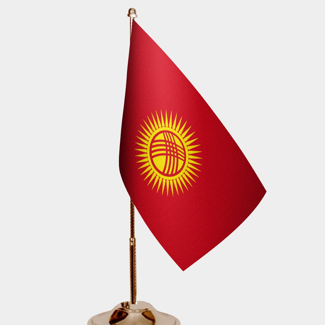 Kyrgyzstan Gold Desk Flag - Premium Metal Stand