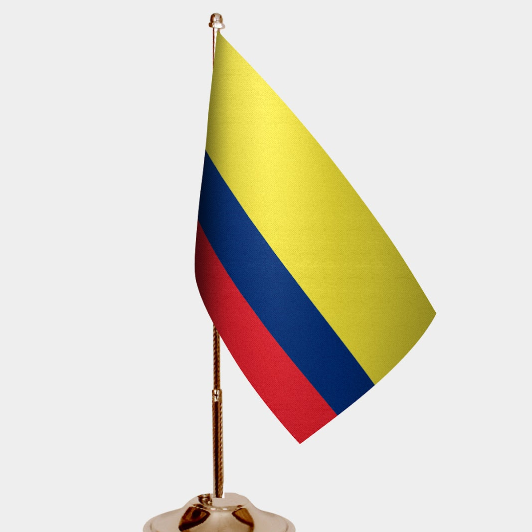 Colombia Gold Desk Flag - Premium Metal Stand