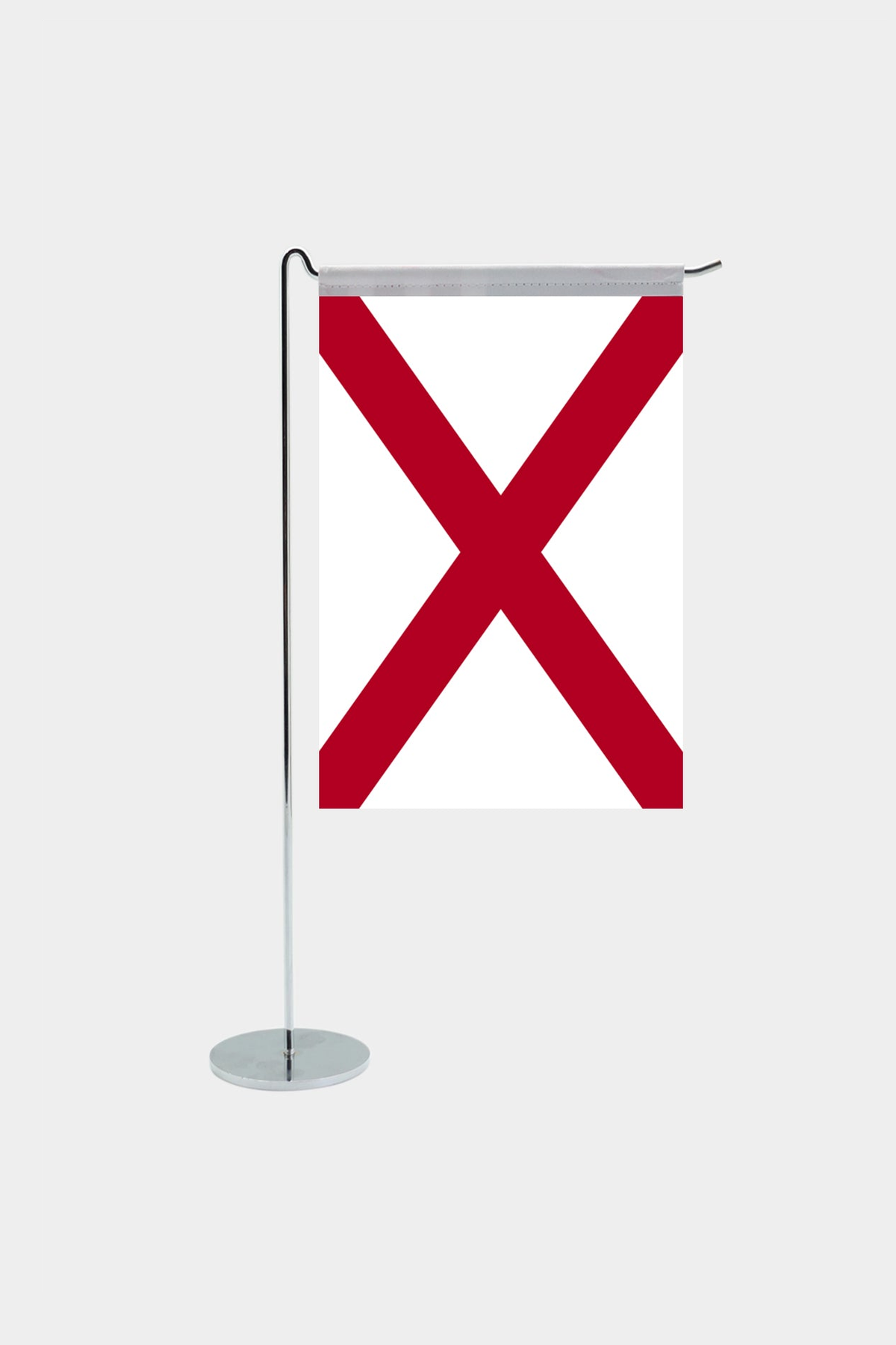 Alabama state desk flag with chrome L-shaped stand - premium double-layer satin office flag