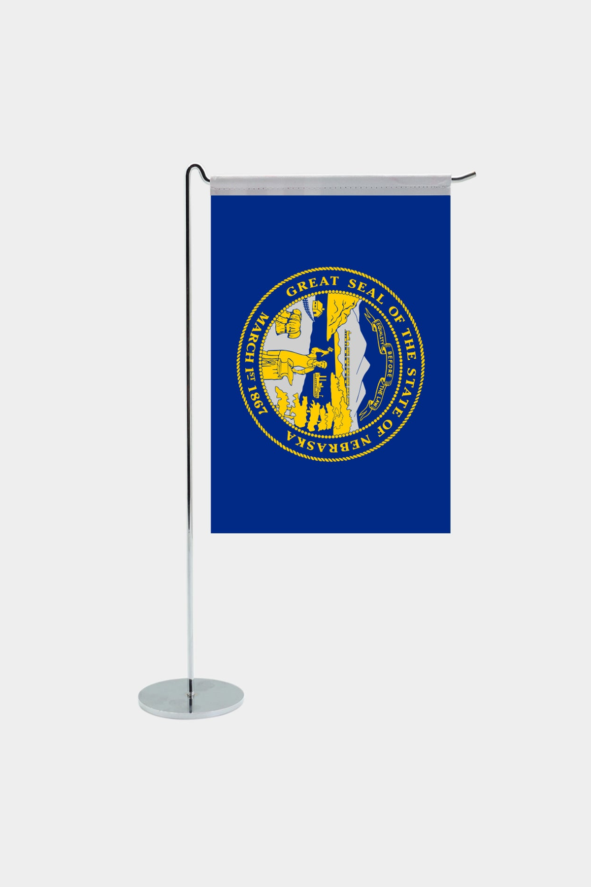 Nebraska state desk flag with chrome L-shaped stand - premium double-layer satin office flag