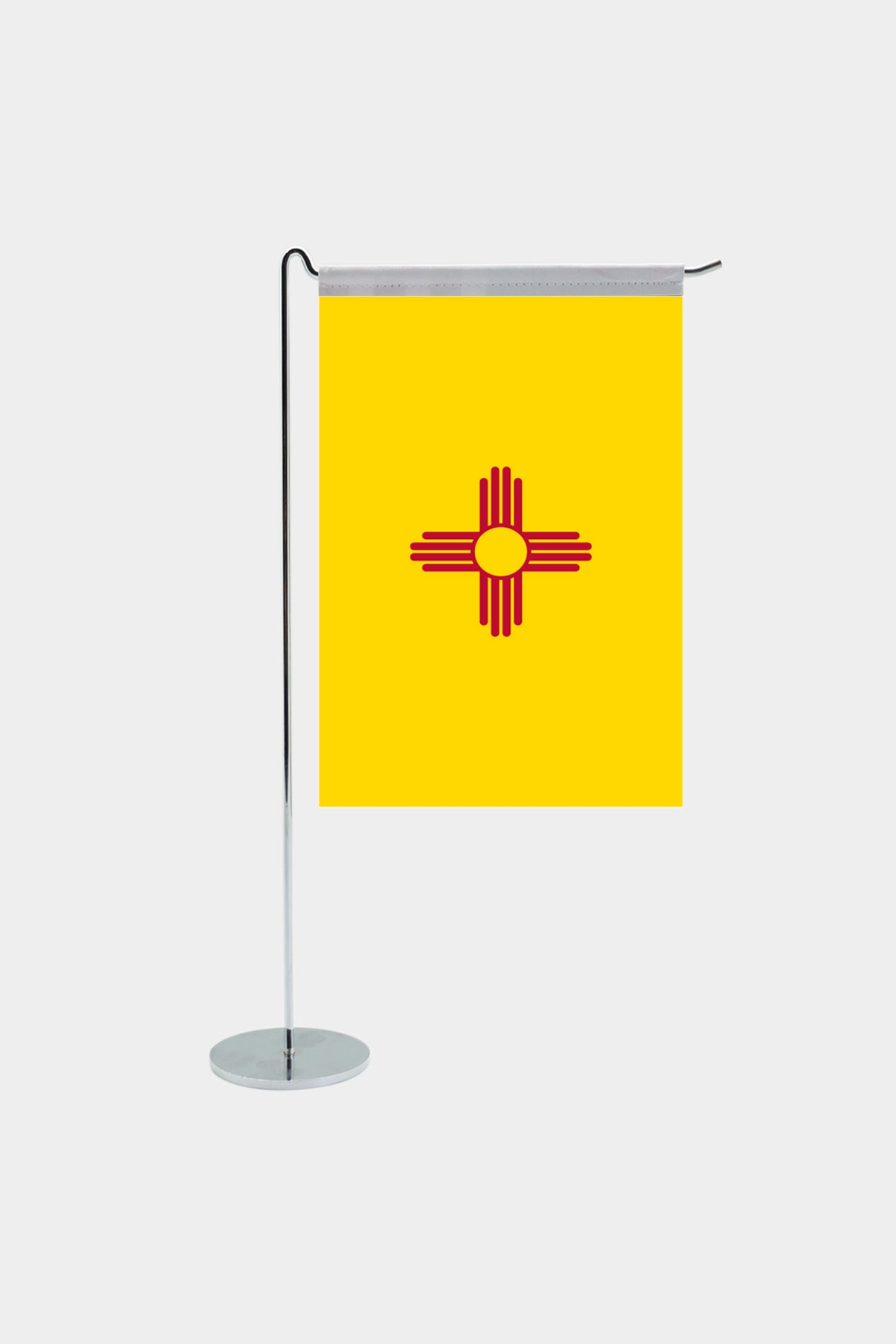 New Mexico state desk flag with chrome L-shaped stand - premium double-layer satin office flag
