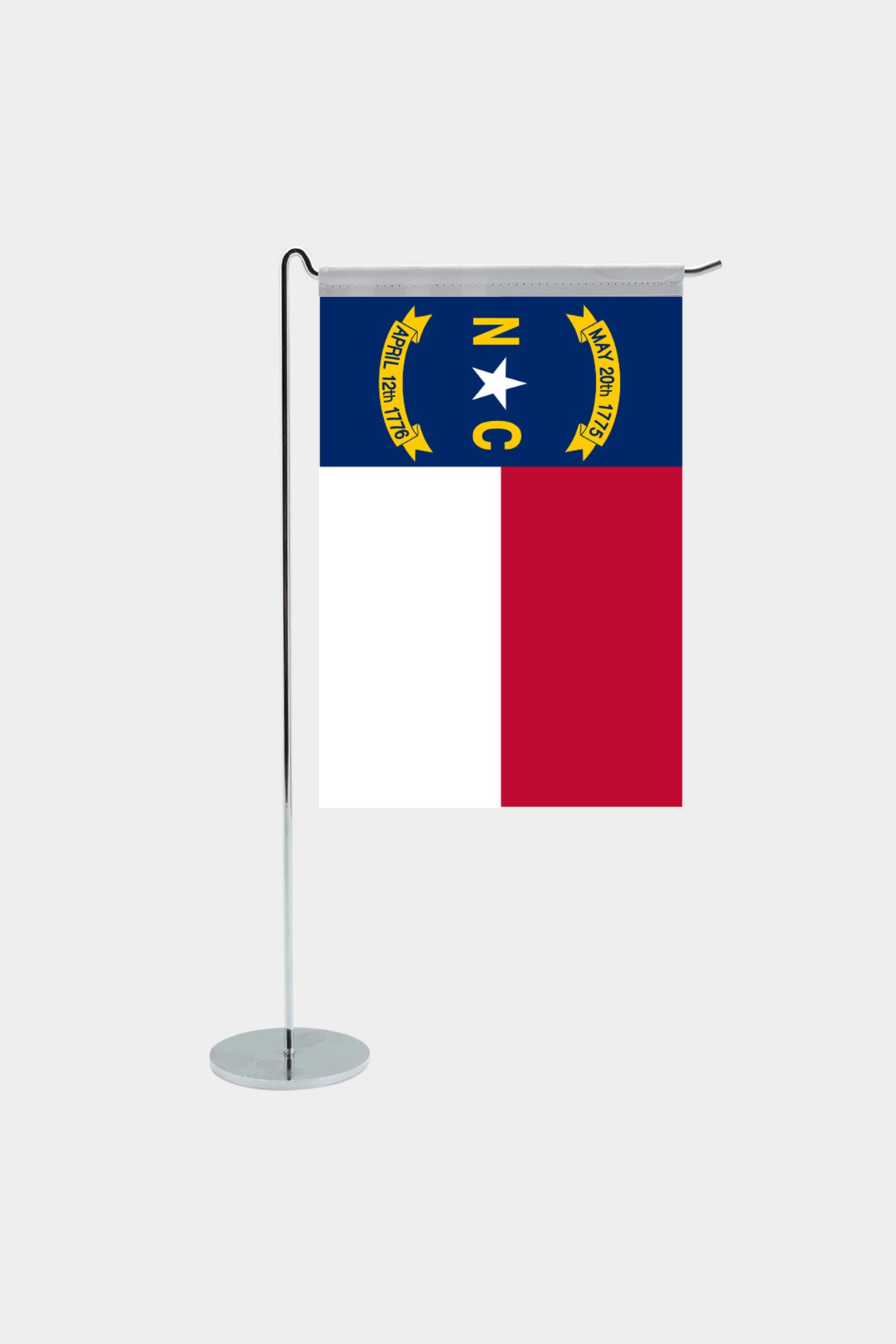North Carolina state desk flag with chrome L-shaped stand - premium double-layer satin office flag