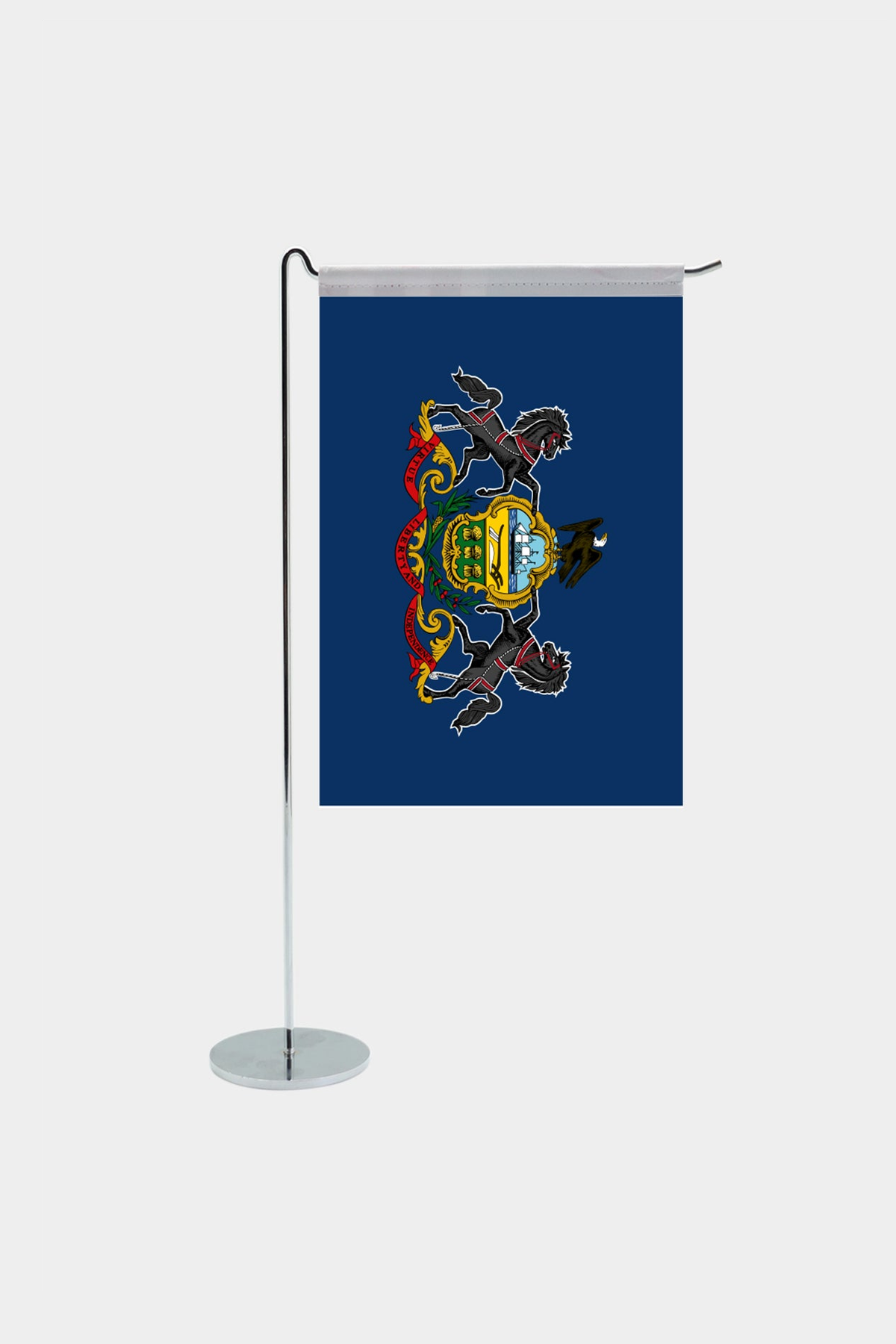 Pennsylvania state desk flag with chrome L-shaped stand - premium double-layer satin office flag