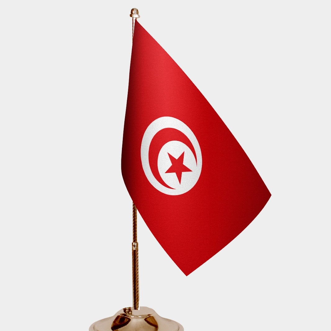 Tunisia Gold Desk Flag - Premium Metal Stand