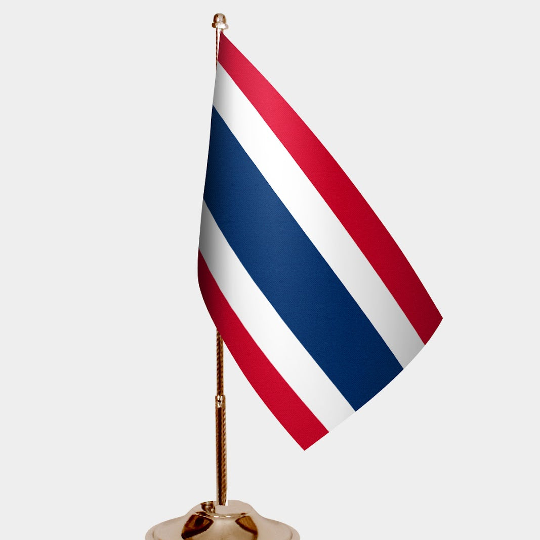 Thailand Gold Desk Flag - Premium Metal Stand