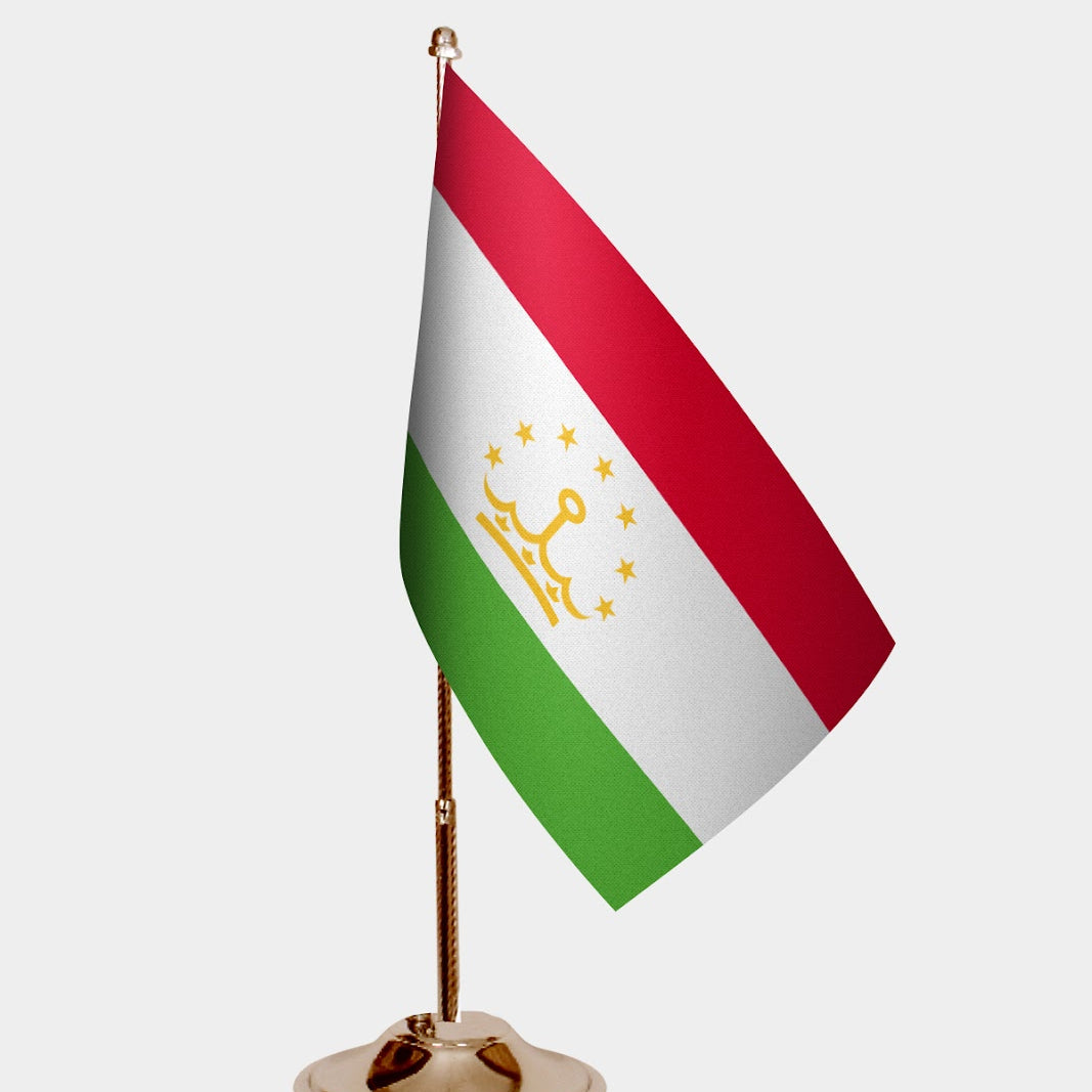 Tajikistan Gold Desk Flag - Premium Metal Stand