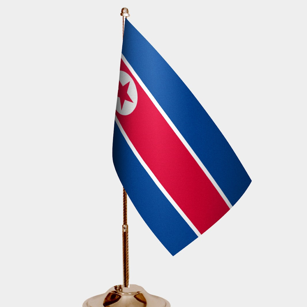 North Korea Gold Desk Flag - Premium Metal Stand