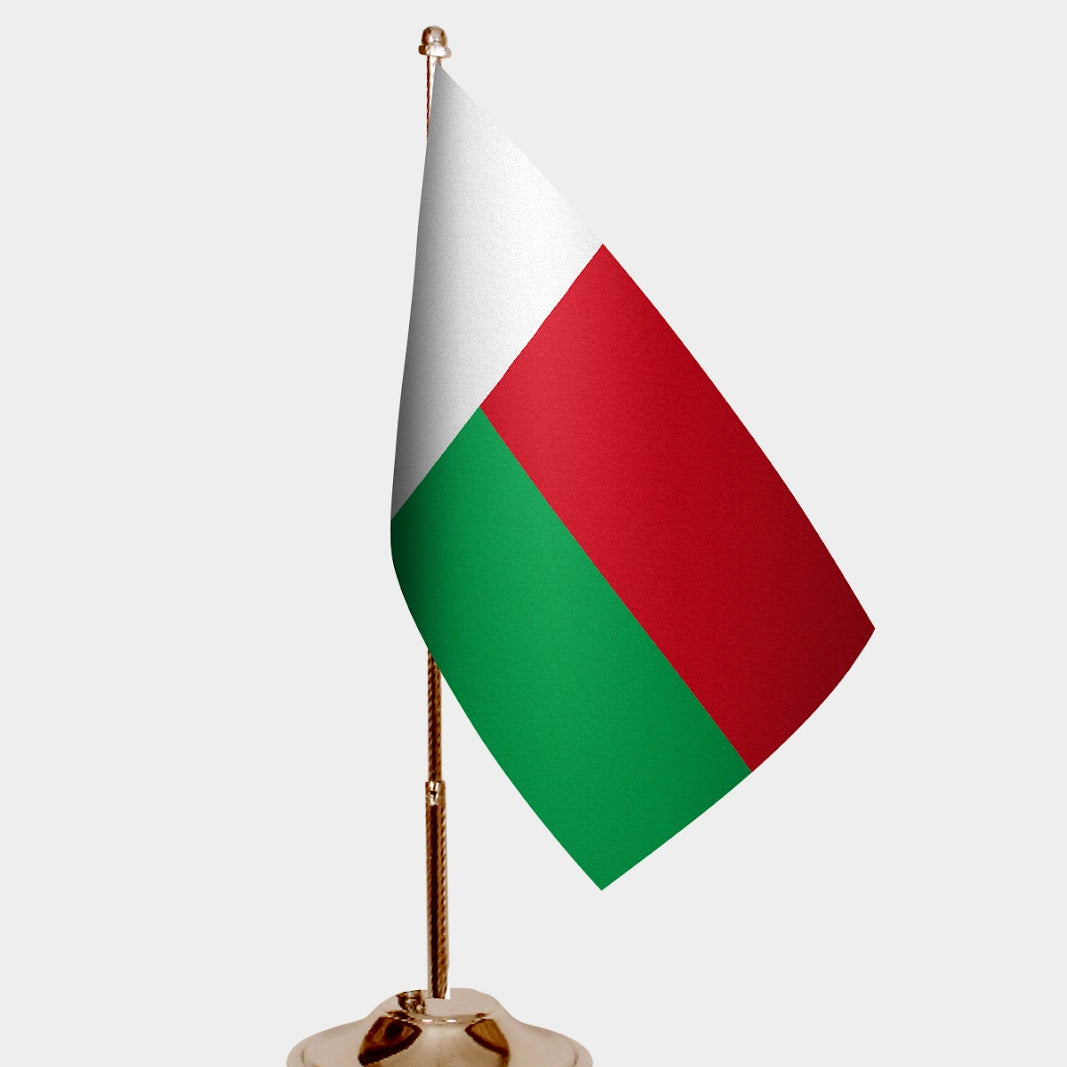 Madagascar Gold Desk Flag - Premium Metal Stand