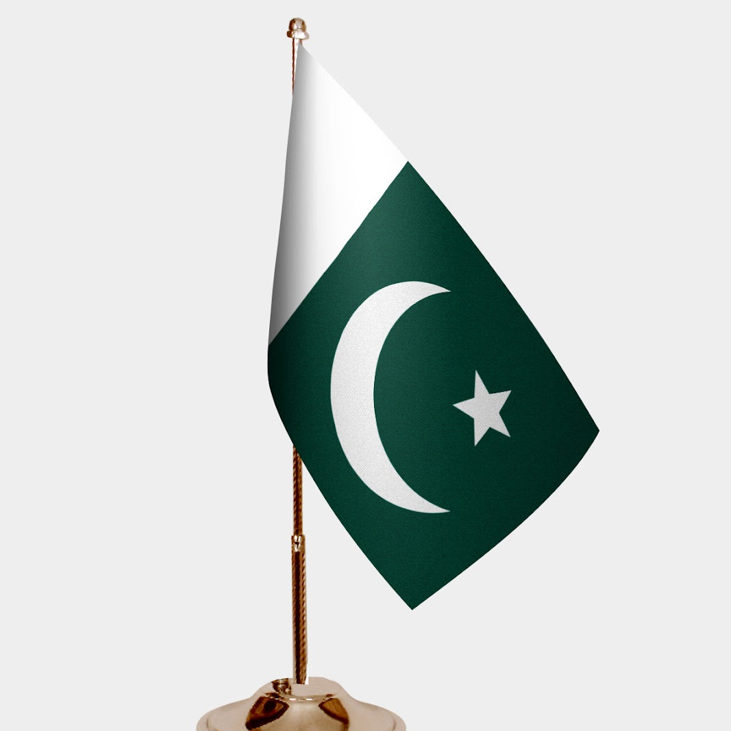 Pakistan Gold Desk Flag - Premium Metal Stand