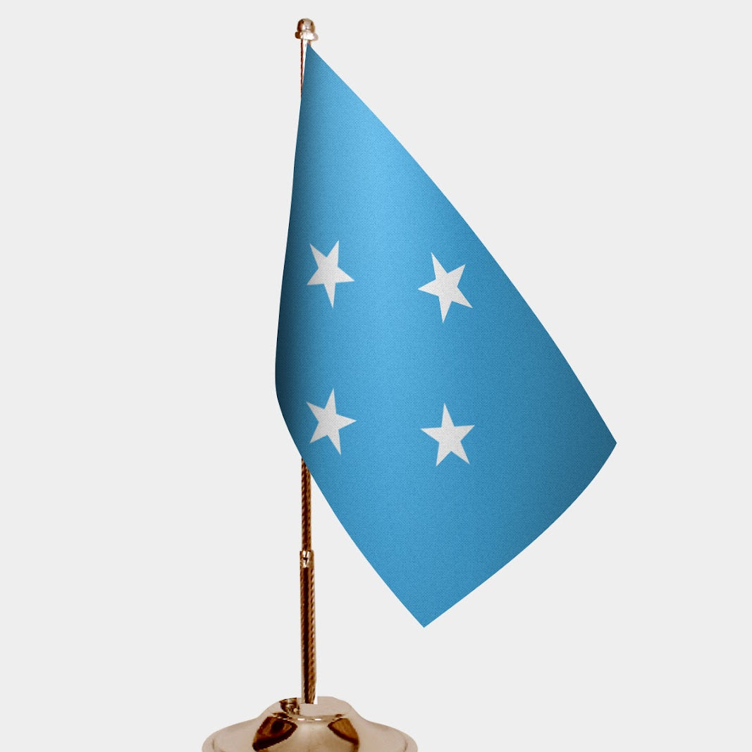Micronesia Gold Desk Flag - Premium Metal Stand