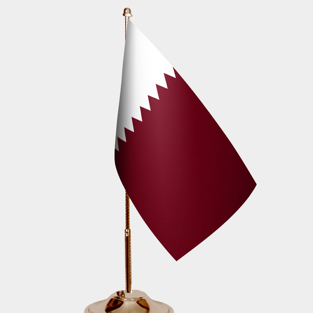 Qatar Gold Desk Flag - Premium Metal Stand