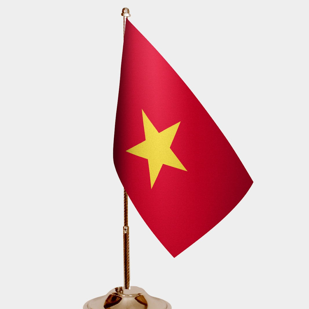 Vietnam Gold Desk Flag - Premium Metal Stand