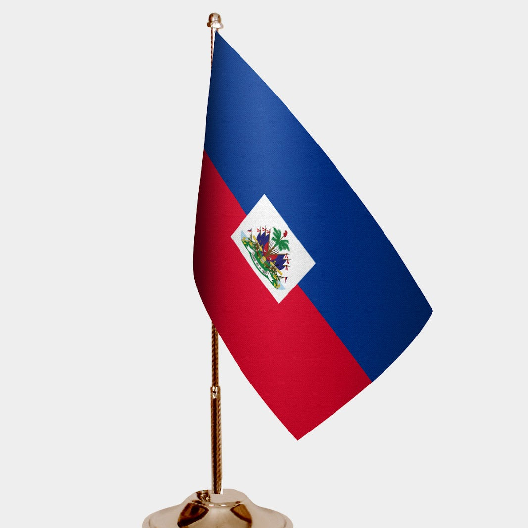 Haiti Gold Desk Flag - Premium Metal Stand