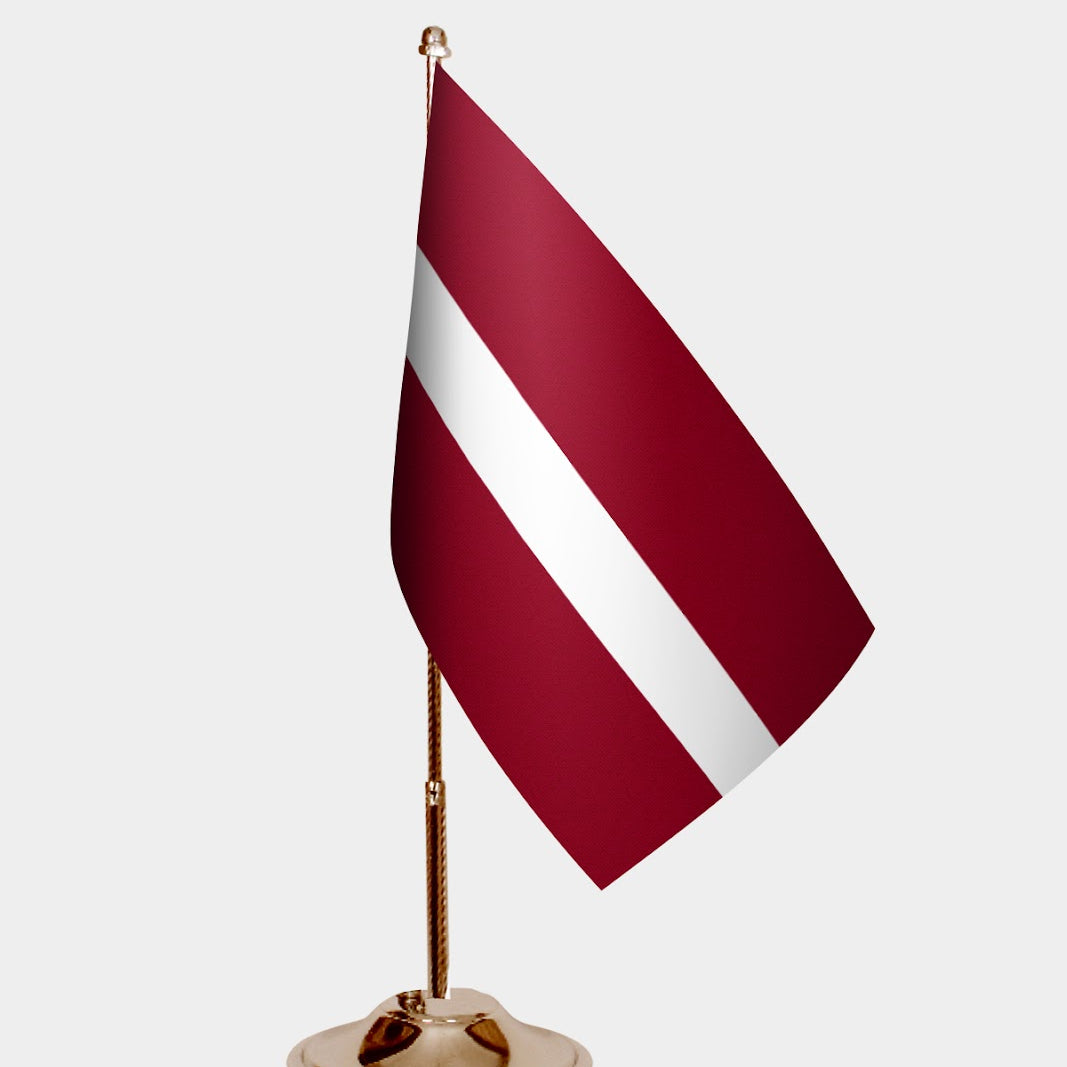 Latvia Gold Desk Flag - Premium Metal Stand