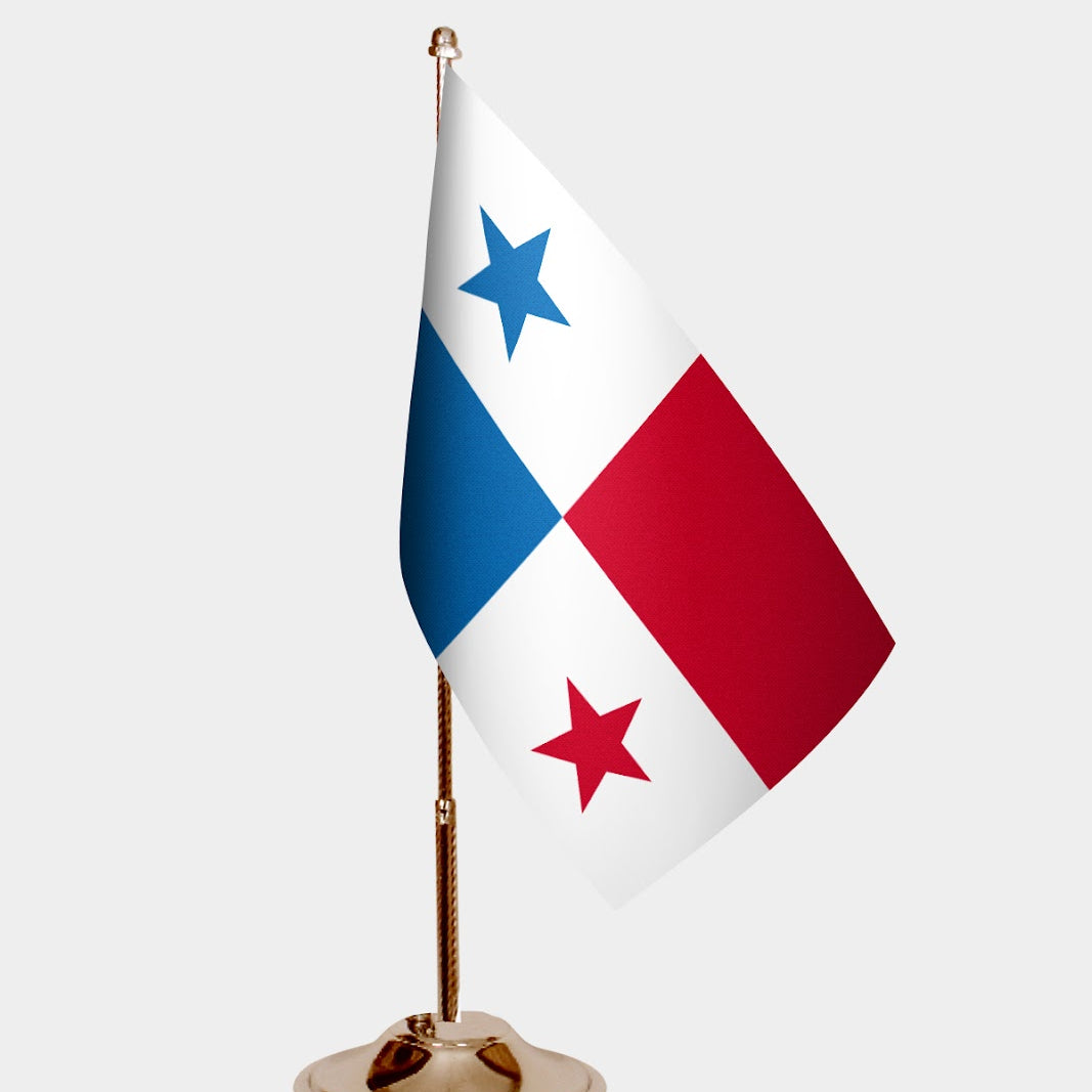 Panama Gold Desk Flag - Premium Metal Stand