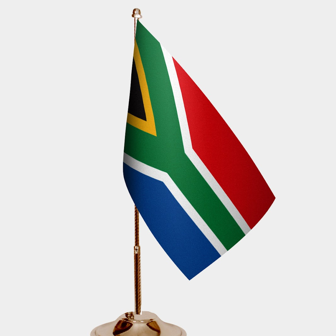 South Africa Gold Desk Flag - Premium Metal Stand