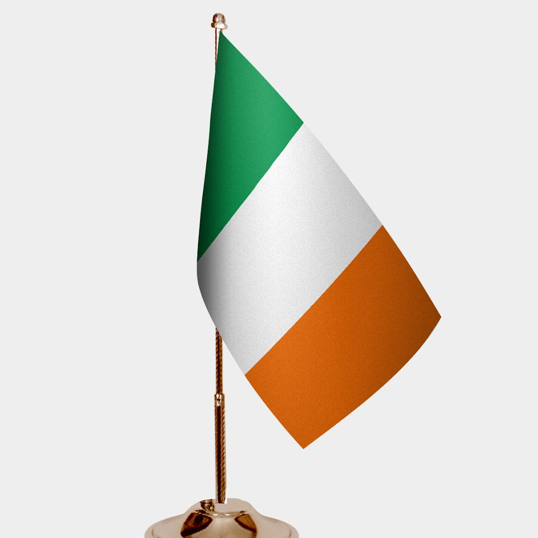Ireland Gold Desk Flag - Premium Metal Stand
