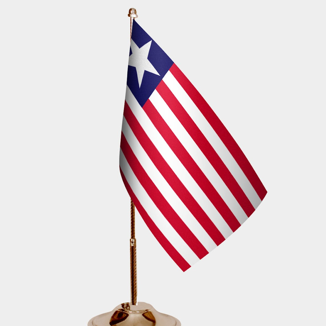 Liberia Gold Desk Flag - Premium Metal Stand