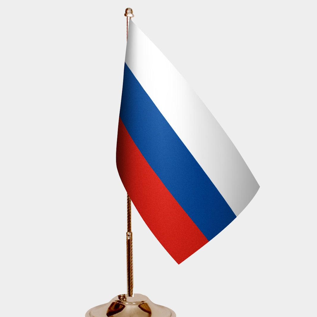 Russia Gold Desk Flag - Premium Metal Stand