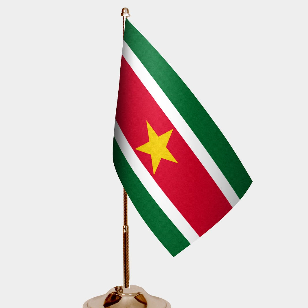 Suriname Gold Desk Flag - Premium Metal Stand