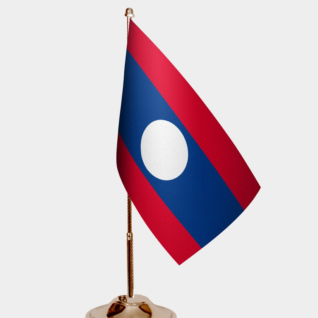 Laos Gold Desk Flag - Premium Metal Stand