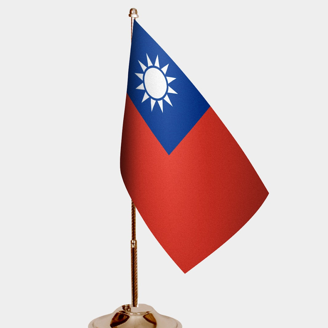 Taiwan Gold Desk Flag - Premium Metal Stand