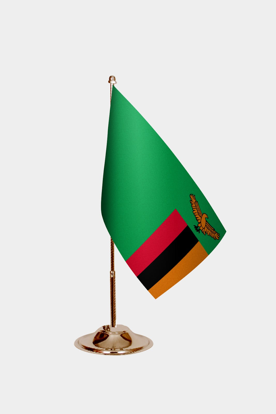 Zambia Gold Desk Flag - Premium Metal Stand