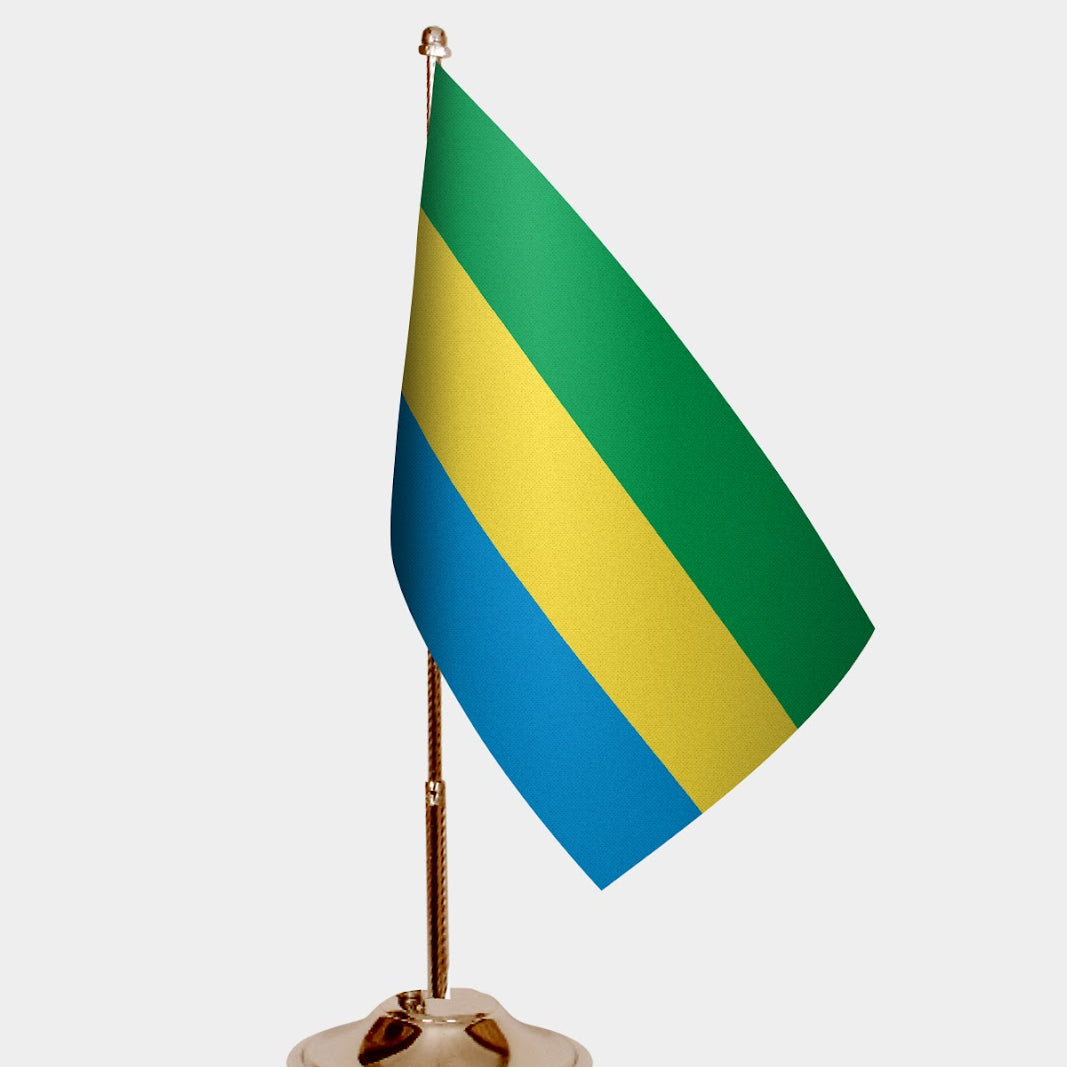 Gabon Gold Desk Flag - Premium Metal Stand