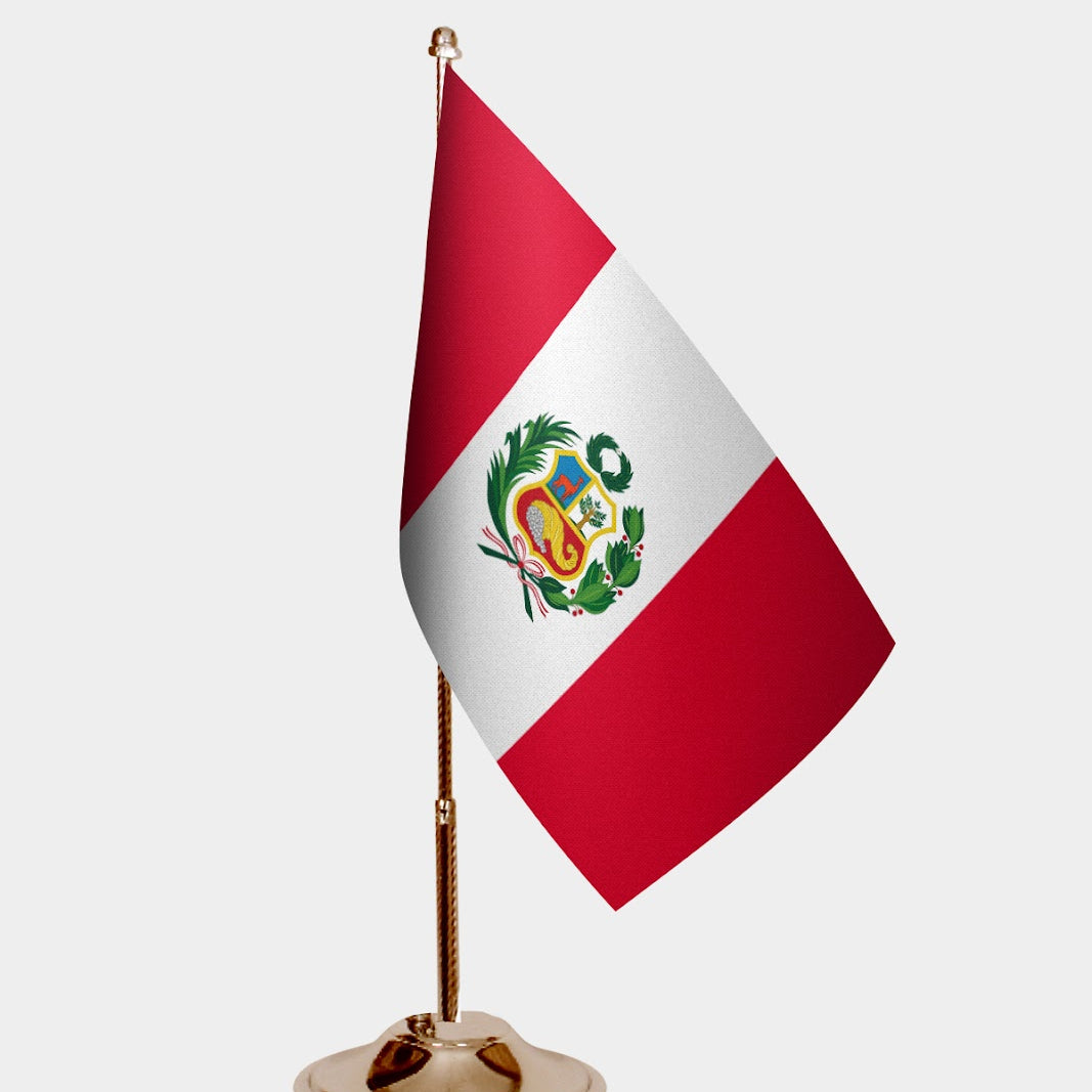 Peru Gold Desk Flag - Premium Metal Stand