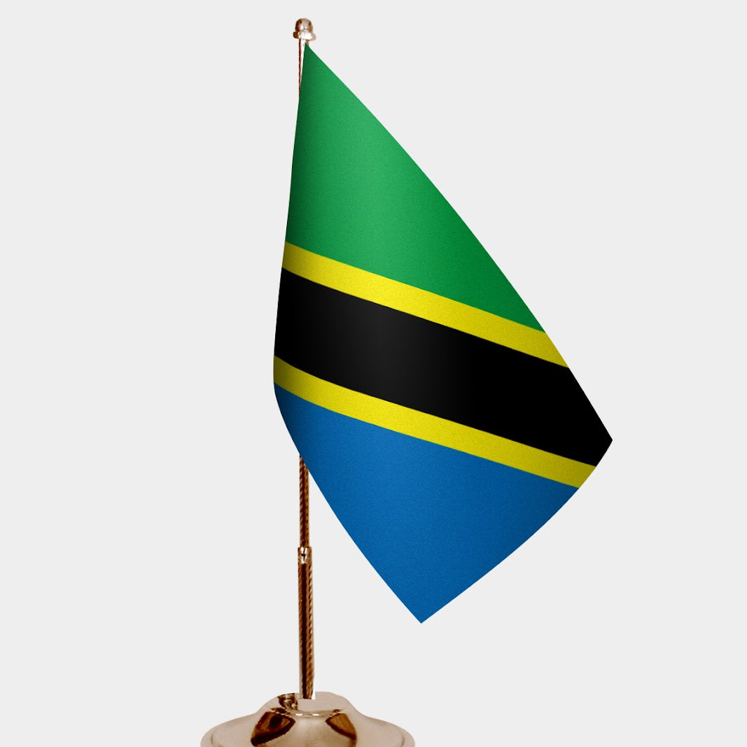 Tanzania Gold Desk Flag - Premium Metal Stand