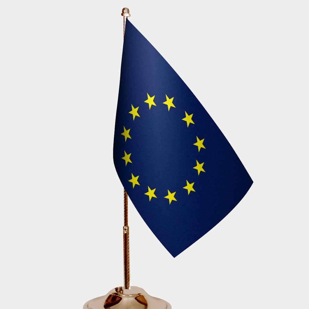 European Union Gold Desk Flag - Premium Metal Stand