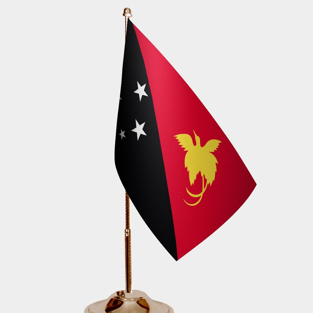 Papua New Guinea Gold Desk Flag - Premium Metal Stand