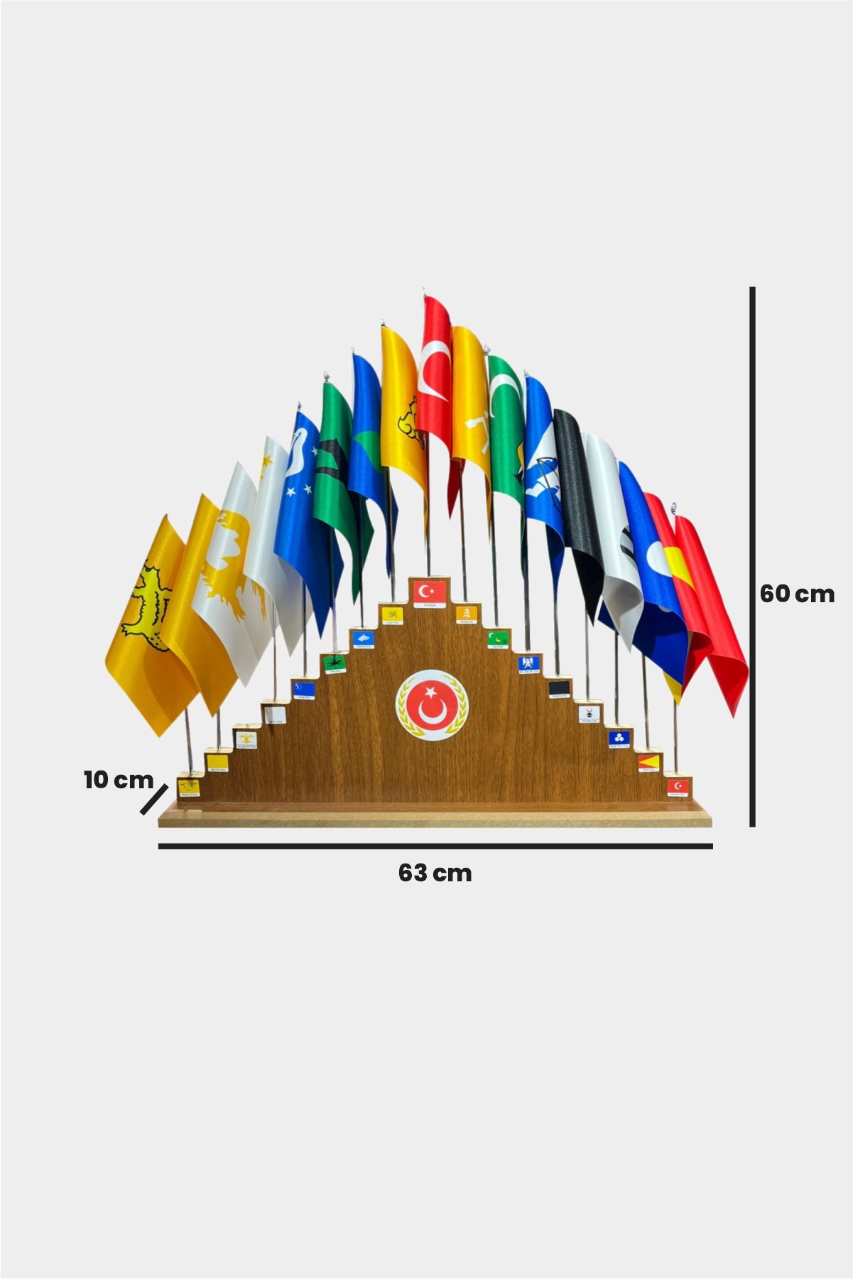 Turkic States Flag Set - Front View with Dimensions 63 x 60 x 10 cm