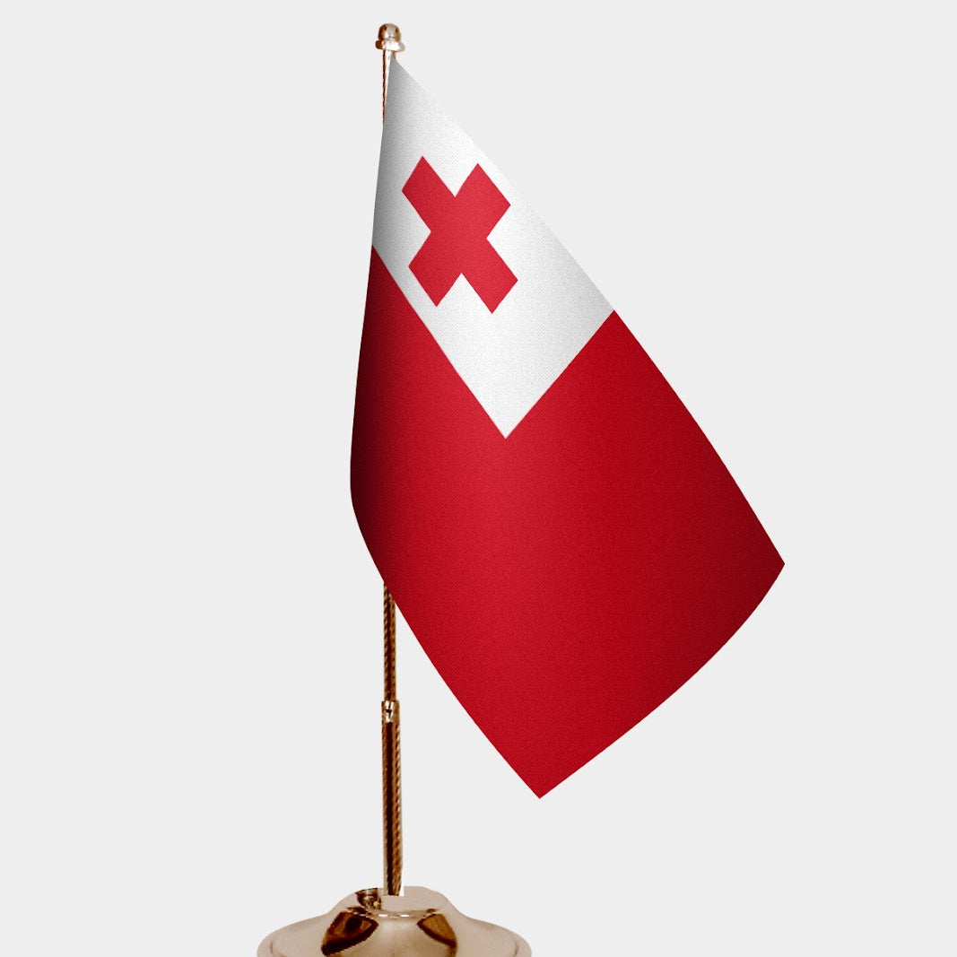 Tonga Gold Desk Flag - Premium Metal Stand
