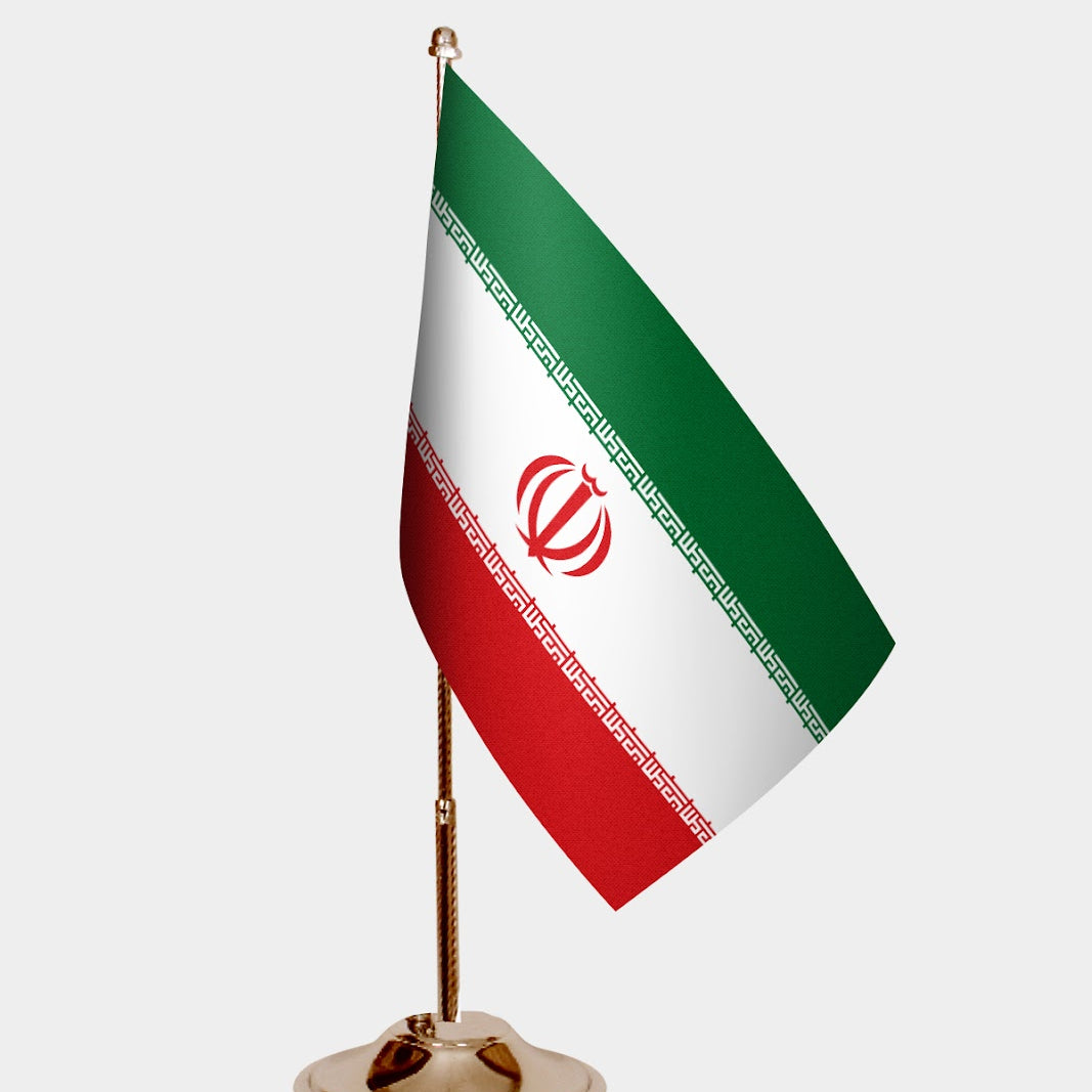 Iran Gold Desk Flag - Premium Metal Stand