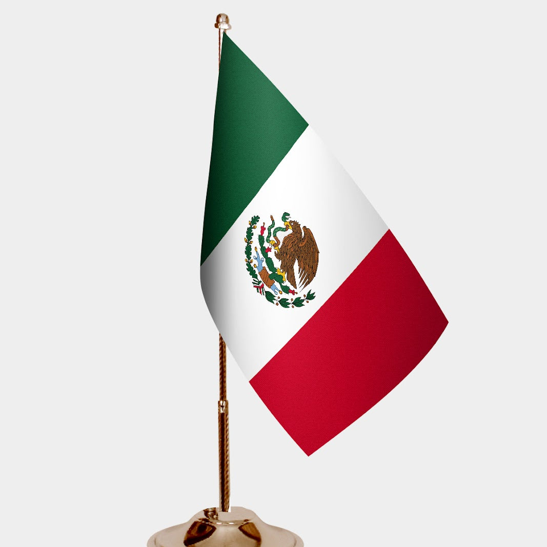 Maxican Gold Desk Flag - Premium Metal Stand