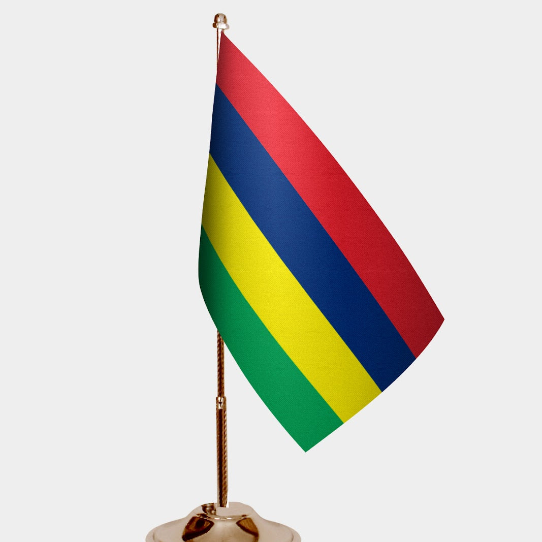 Mauritius Gold Desk Flag - Premium Metal Stand
