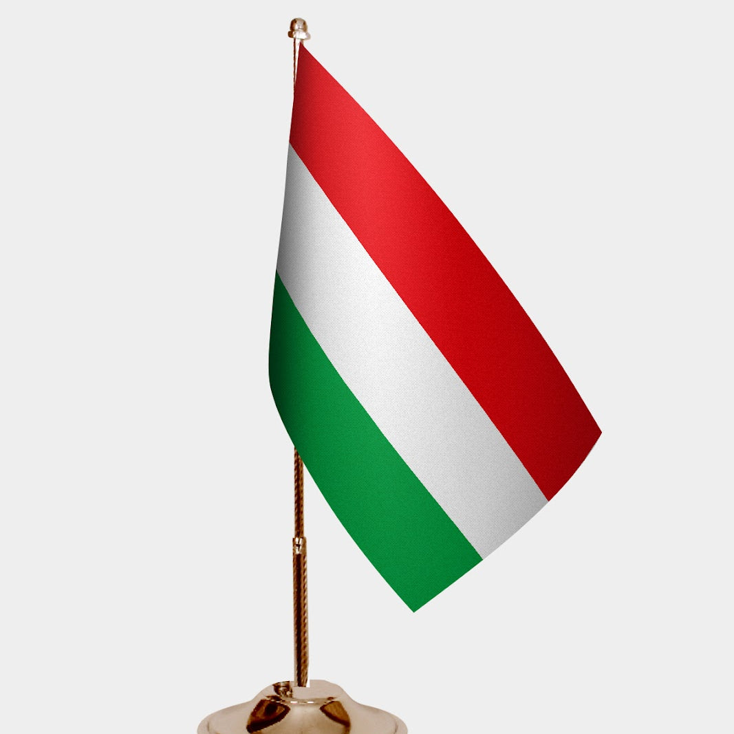Hungary Gold Desk Flag - Premium Metal Stand