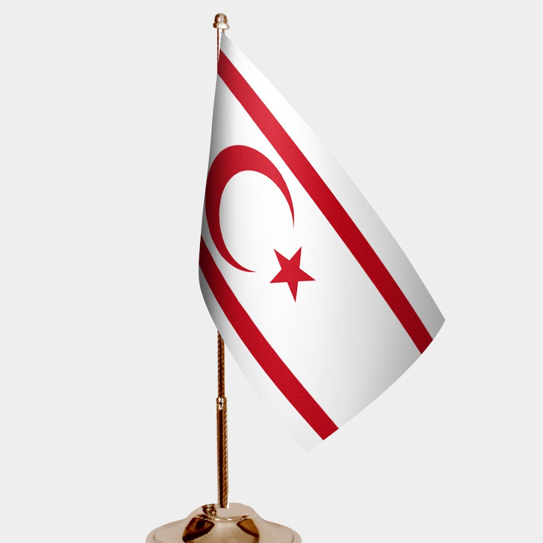 Northern Cyprus Turkish Republic Gold Desk Flag - Premium Metal Stand