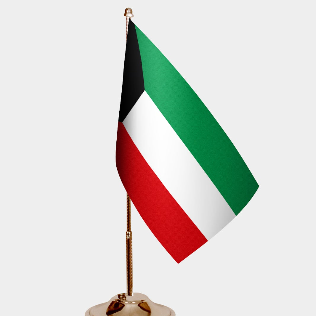 Kuwait Gold Desk Flag - Premium Metal Stand